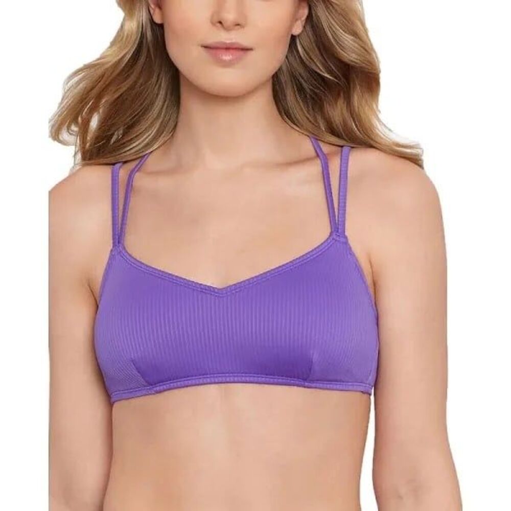 Salt + Cove Raised Rib Strappy Bralette Bikini Top Ultra Violet Size Small
